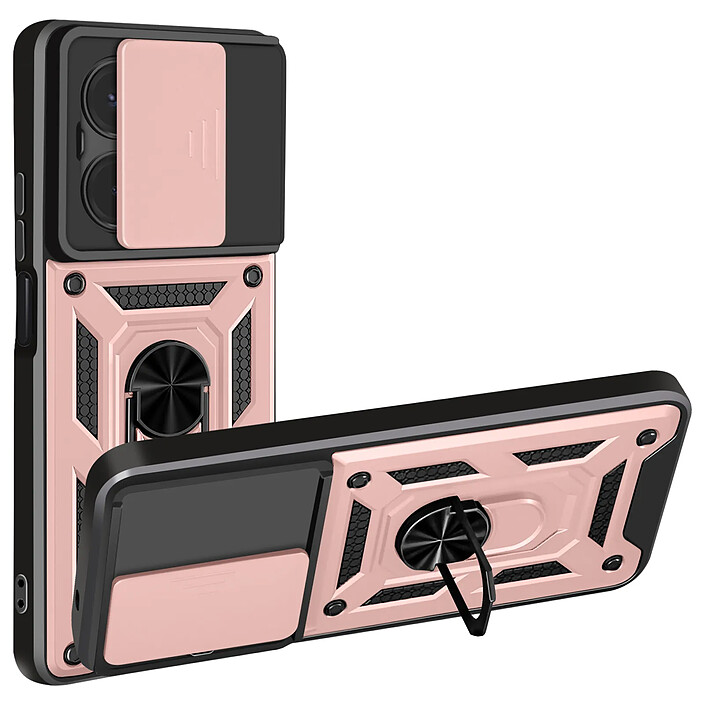 Avizar Coque Redmi 15C Antichoc avec Cache Caméra Coulissant Bague Métallique Support Rose champagne