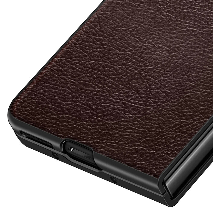 Avizar Coque pour Honor Magic V5 Rigide Effet Cuir Grainé avec Bords Renforcés Marron foncé pas cher