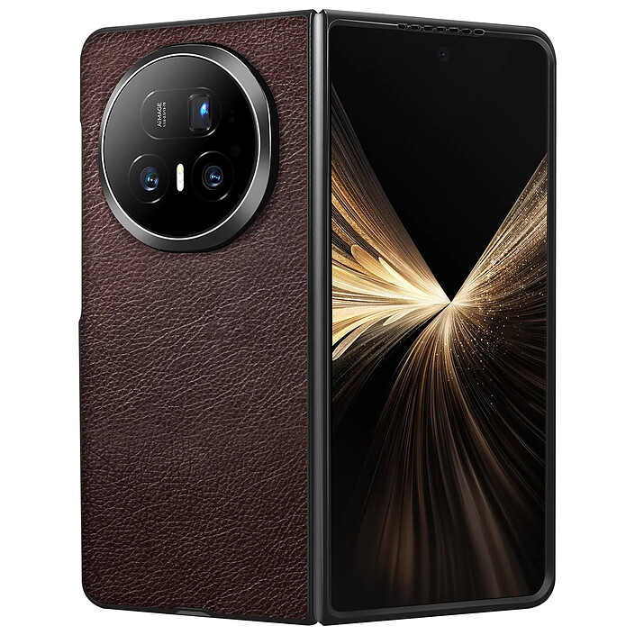 Avizar Coque pour Honor Magic V5 Rigide Effet Cuir Grainé avec Bords Renforcés Marron foncé