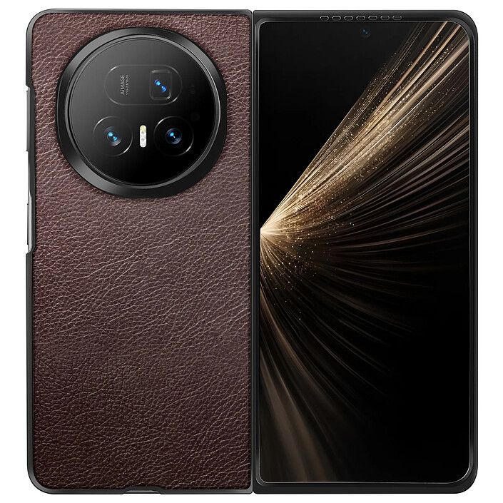 Acheter Avizar Coque pour Honor Magic V5 Rigide Effet Cuir Grainé avec Bords Renforcés Marron foncé