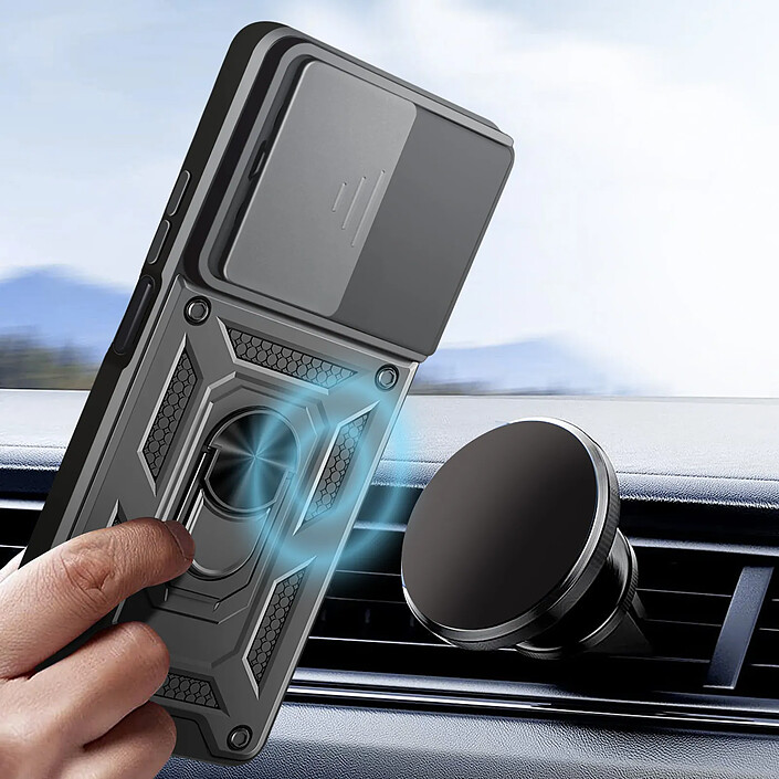 Avis Avizar Coque Redmi 15C Antichoc avec Cache Caméra Coulissant Bague Métallique Support Noir