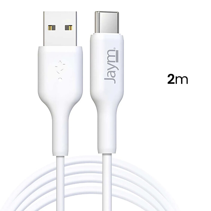 Jaym Pack Chargeur Secteur 2 USB-A 2.4A 12W avec Câble USB-A vers USB-C 2m Blanc pas cher
