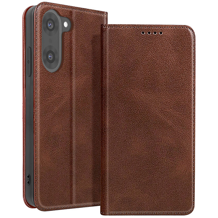 Avizar Étui Folio pour OnePlus Nord CE5 Design Vintage avec Fonction Support Vidéo Marron foncé