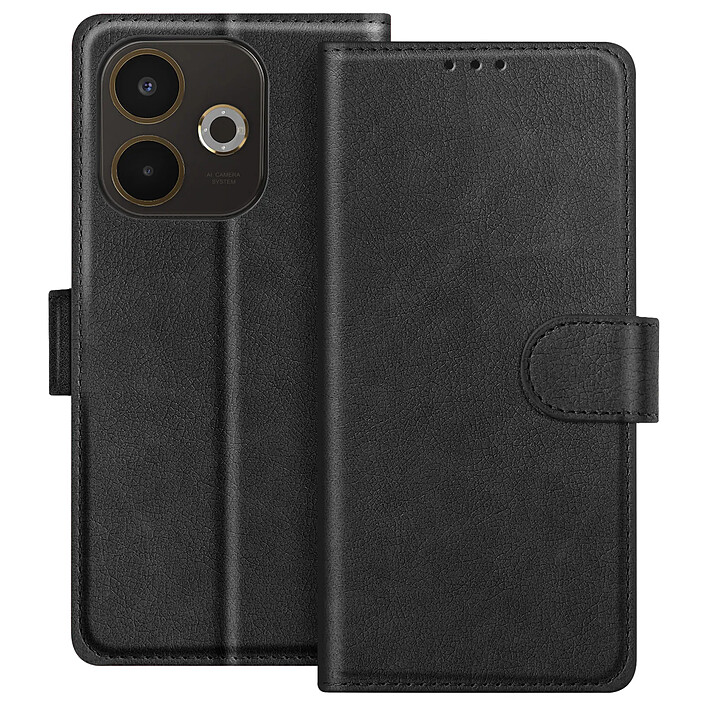 Avizar Étui Portefeuille pour Oppo A5 Pro Série Chesterfield avec Fonction Support Noir