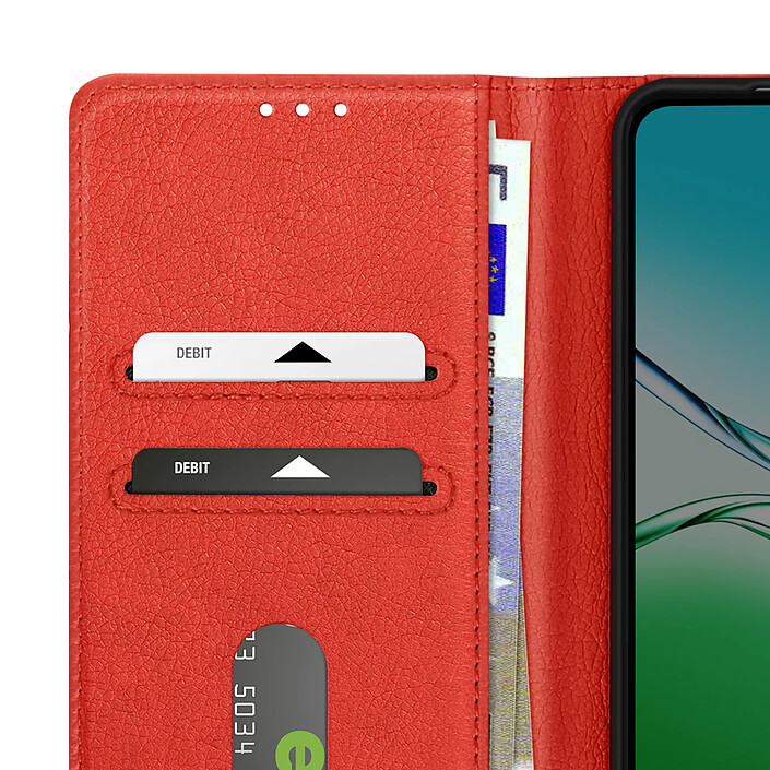 Avizar Étui Portefeuille pour Oppo A5 Série Chesterfield avec Fonction Support Rouge pas cher