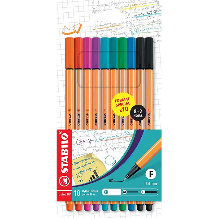 STABILO Etui carton de 10 Feutres point 88 FORMAT SPECIAL 8+2 NOIRS