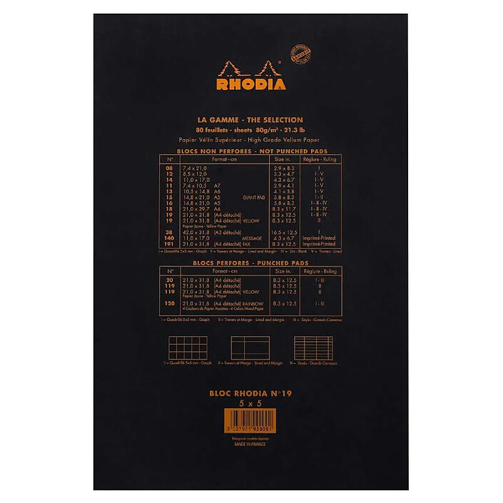 Avis RHODIA Bloc BLACK N°19 21x31,8cm 80F agrafées 80g Q.5x5