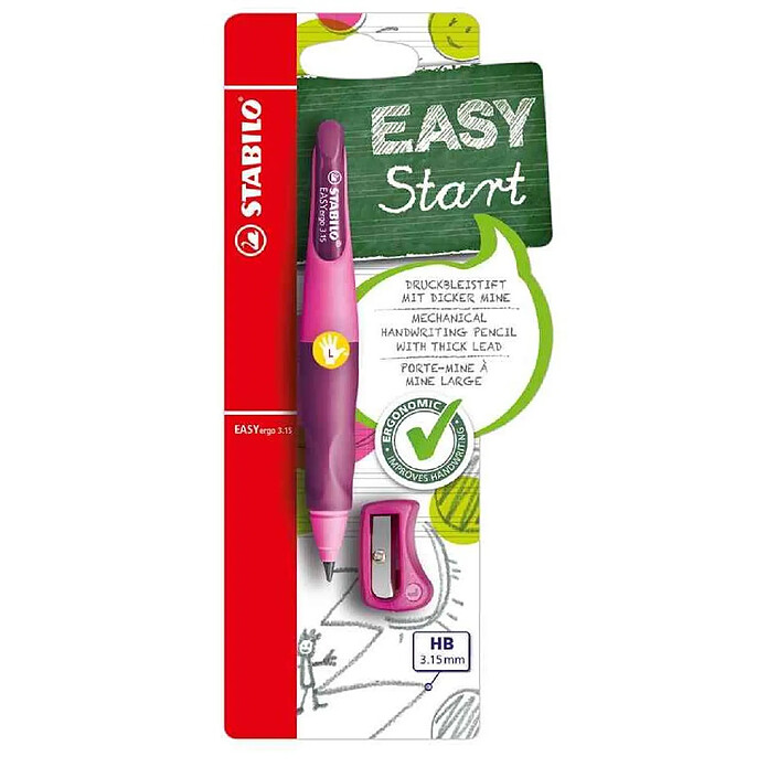 STABILO Porte-mine d'apprentissage EASYergo 3.15, rose pour gauchers x 3