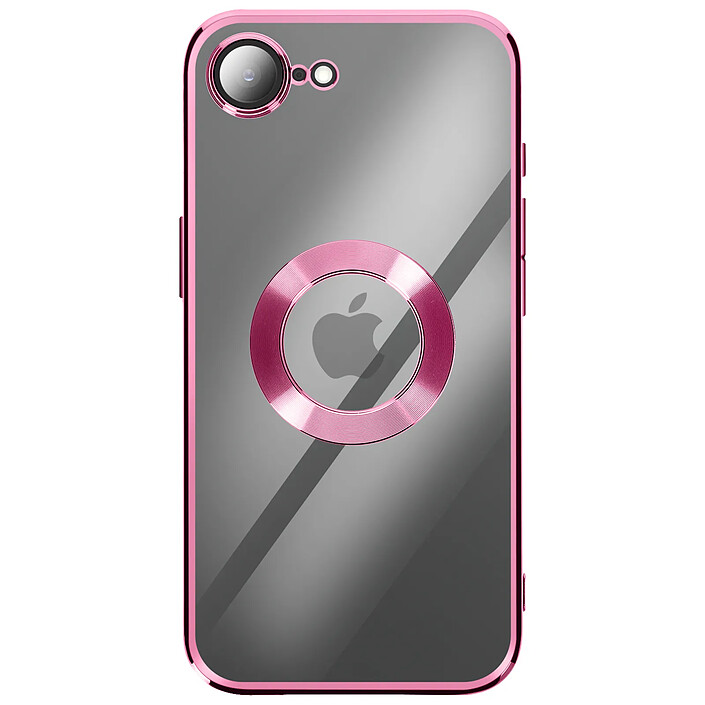 Coque pour iPhone 16e avec Contour Chromé en Silicone Souple Rose