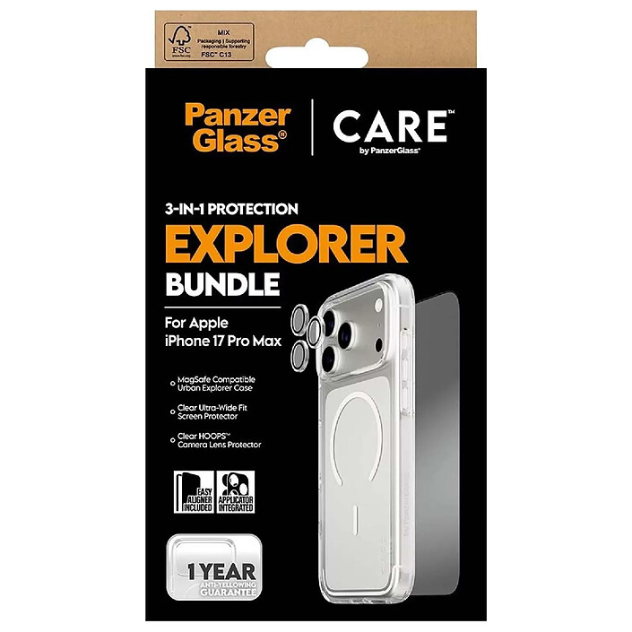 PanzerGlass Pack de Protection 3-en-1 pour iPhone 17 Pro Max Modèle Flagship Transparent pas cher