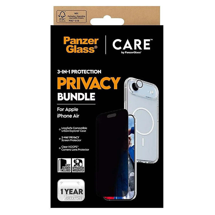 Panzer Glass Pack de Protection 3-en-1 pour iPhone Air Modèle Flagship Confidentialité Noir transparent pas cher