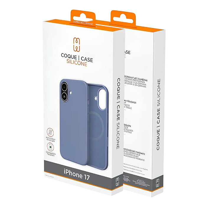 MW Coque pour iPhone 17 MagSafe en Silicone Antichocs Oléophobe Bleu pas cher