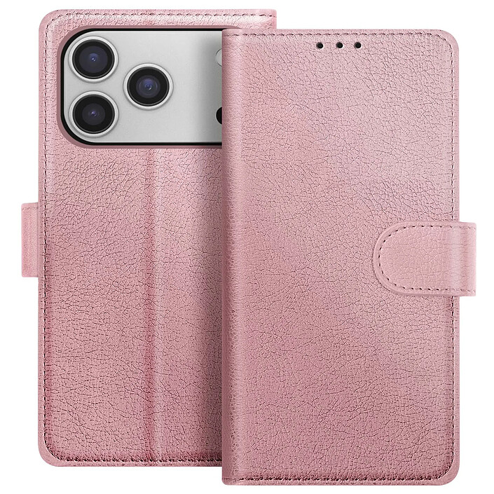 Avizar Étui Portefeuille pour iPhone 17 Pro Série Chesterfield avec Fonction Support Rose champagne