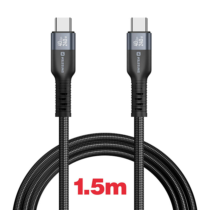 Swissten Câble 5A Thunderbolt 4.0 Transfert USB-C vers USB-C 150cm 240W Noir pas cher