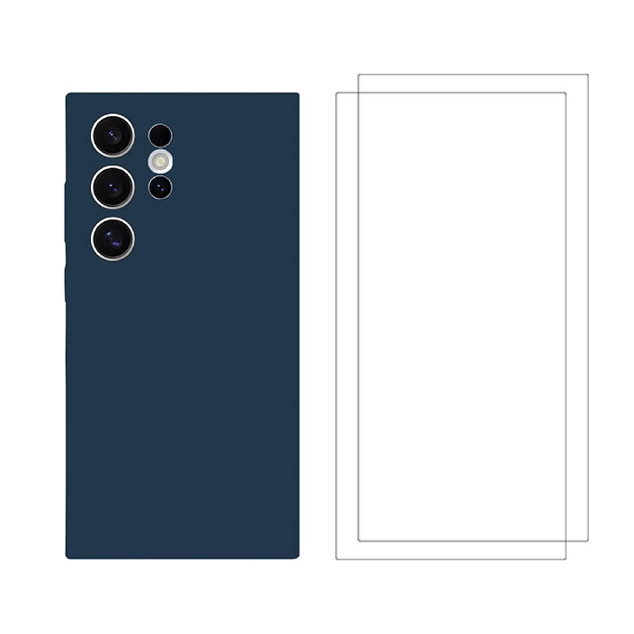 Evetane Coque Samsung Galaxy S24 Ultra Silicone liquide Bleu Marine + 2 Vitres en Verre trempé Protection écran Antichocs