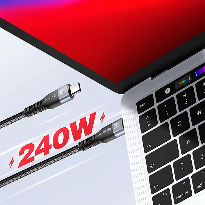 Acheter Swissten Câble 5A Thunderbolt 4.0 Transfert USB-C vers USB-C 150cm 240W Noir