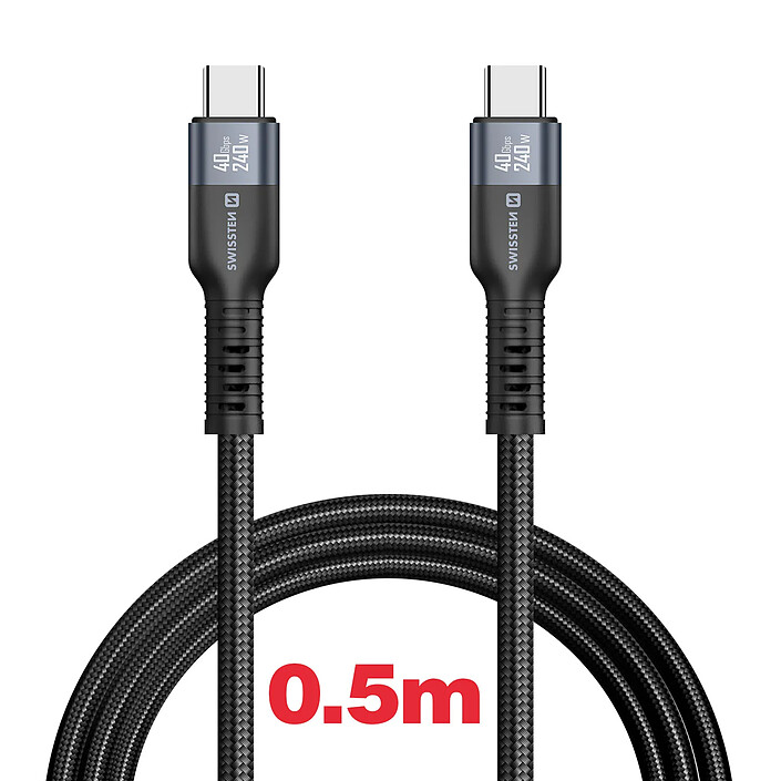 Swissten Câble 5A Thunderbolt 4.0 Transfert USB-C vers USB-C 240W 50cm Noir pas cher