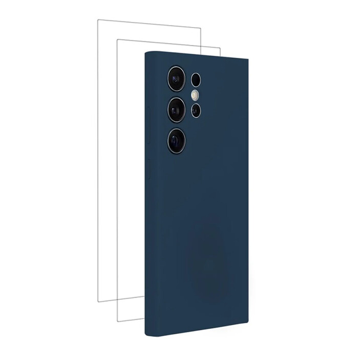 Avis Evetane Coque Samsung Galaxy S24 Ultra Silicone liquide Bleu Marine + 2 Vitres en Verre trempé Protection écran Antichocs
