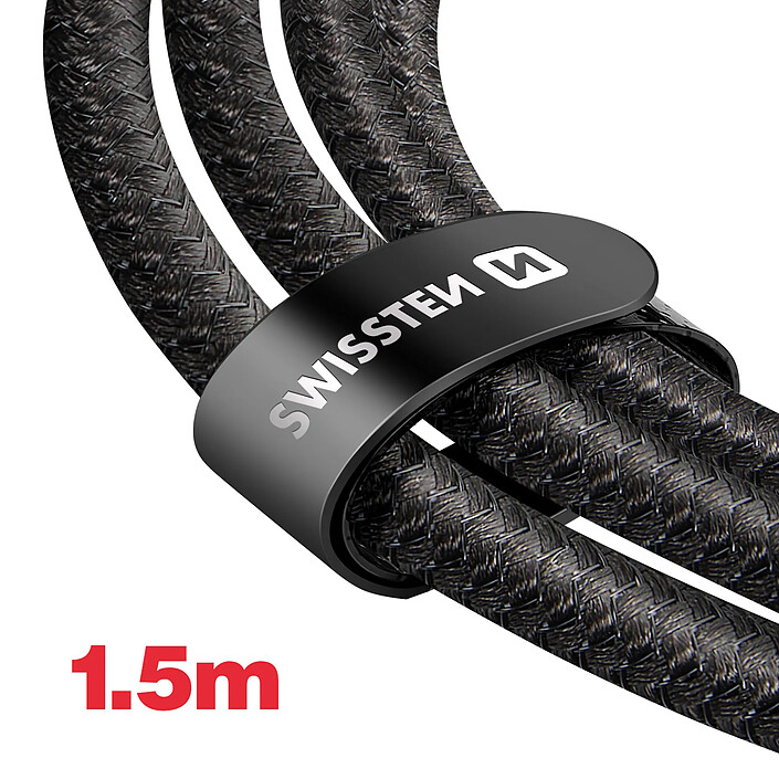 Swissten Câble 5A 2-en-1 USB-C Charge et Synchro 100W 1,5m Noir pas cher