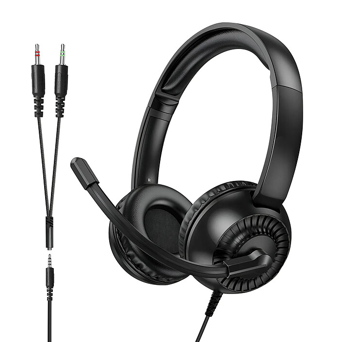 Hoko Casque Audio Filaire Jack 3.5mm avec Microphone Anti-bruit Orientable Noir