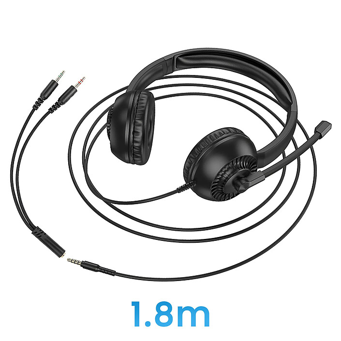 Hoko Casque Audio Filaire Jack 3.5mm avec Microphone Anti-bruit Orientable Noir pas cher