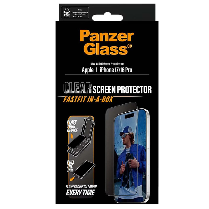 Panzer Glass Verre Trempé pour iPhone 17 Ultra-Wide Fit avec Fastfit In-A-Box Antichoc Transparent pas cher