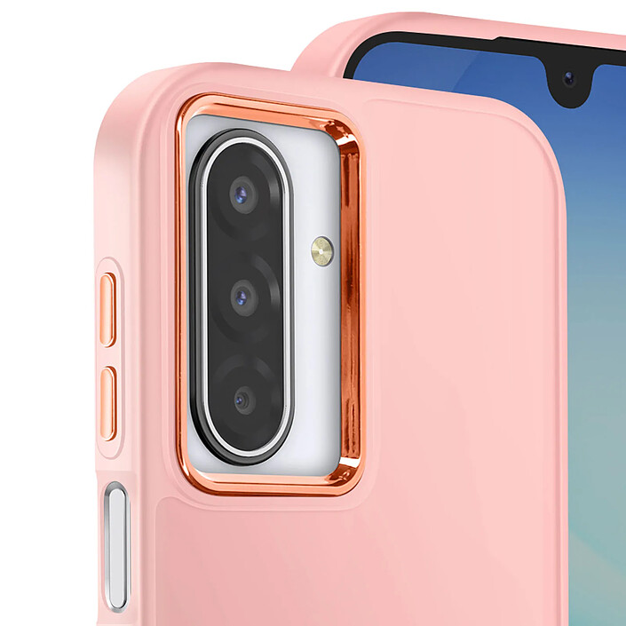 Avis Avizar Coque pour Galaxy A17 Finition Mat avec Contour Caméra Métallisé Rose