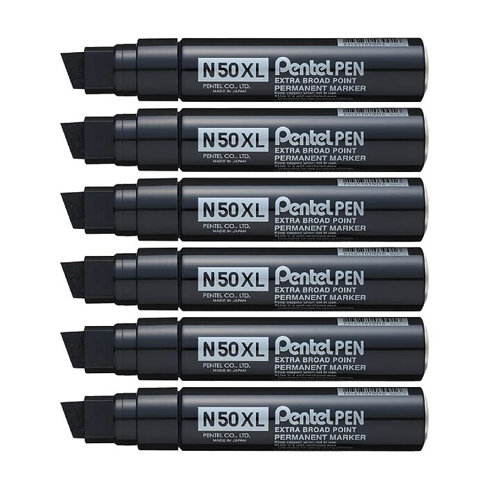 PENTEL Marqueur permanent N50XL Corps Aluminium Pointe biseautée 17 mm Noir x 6