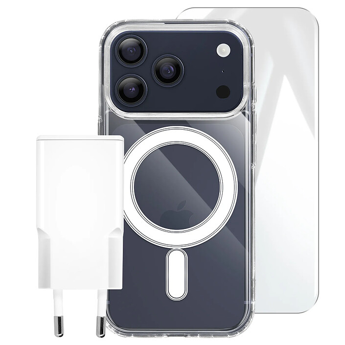 4smarts Coque pour iPhone 17 Pro Max Pack Starter Premium 3-en-1 avec Chargeur USB-C 20W Transparent