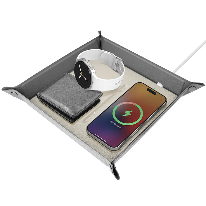 4smarts Vide-poches avec Station de Charge sans fil Qi 15W Charge Rapide Gris