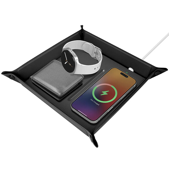 4smarts Vide-poches avec Station de Charge sans fil Qi 15W Charge Rapide Noir