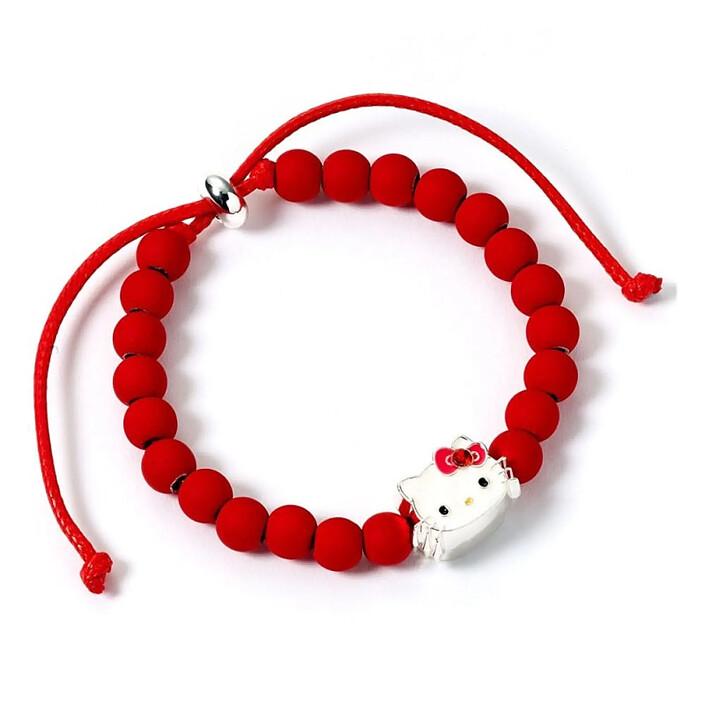 Hello Kitty - Bracelet perles rouges avec breloque Hello Kitty 21 cm