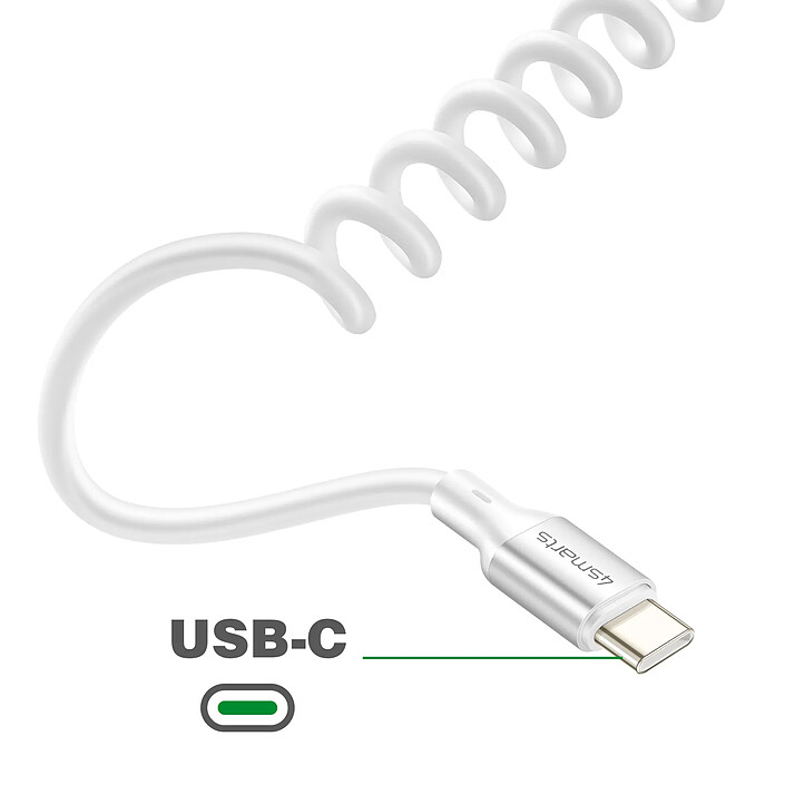 Acheter 4smarts Câble USB-C vers USB-C 240W 480 Mb/s Spiralé Rétractable 12 à 50cm Blanc