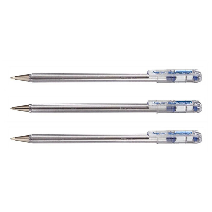 PENTEL Stylo bille SUPERB BK77 Pointe Moyenne Bleu x 3