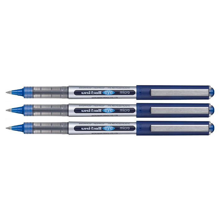UNI-BALL Stylo Roller Encre Liquide Recyclé EYE Micro UB150E Pointe Fine Bleu x 3