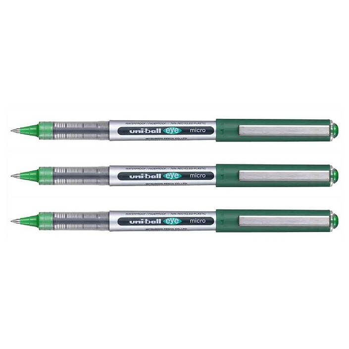 UNI-BALL Stylo Roller Encre Liquide Recyclé EYE Micro UB150E Pointe Fine Vert x 3