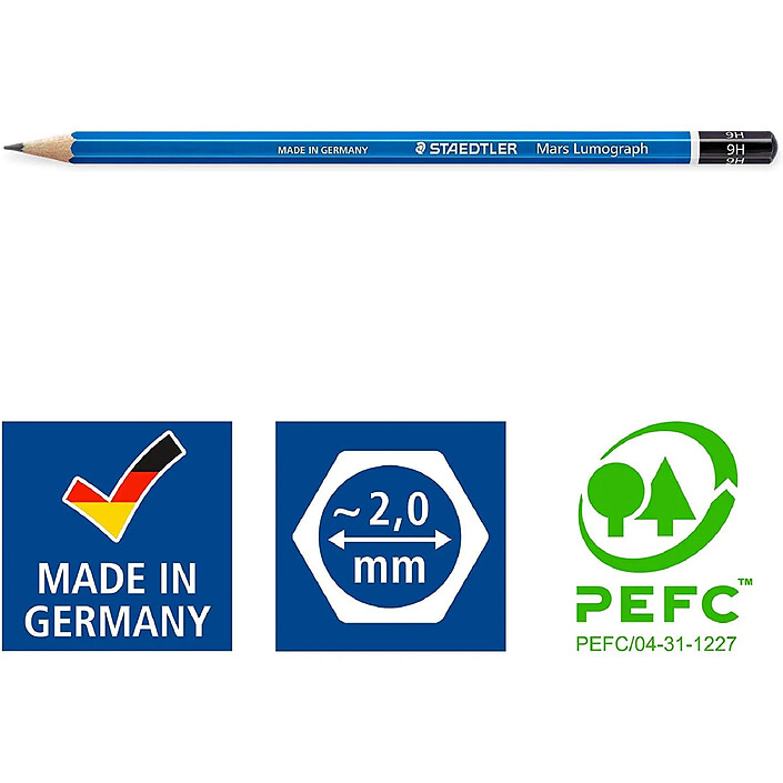 Avis STAEDTLER Crayon Papier Mars Lumograph 100 Mine 2 mm Bleu 9H x 12