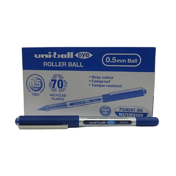 UNI-BALL Stylo Roller Encre Liquide Recyclé EYE Micro UB150E Pointe Fine Bleu x 12