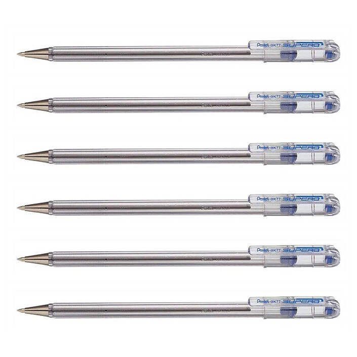 PENTEL Stylo bille SUPERB BK77 Pointe Moyenne Bleu x 6