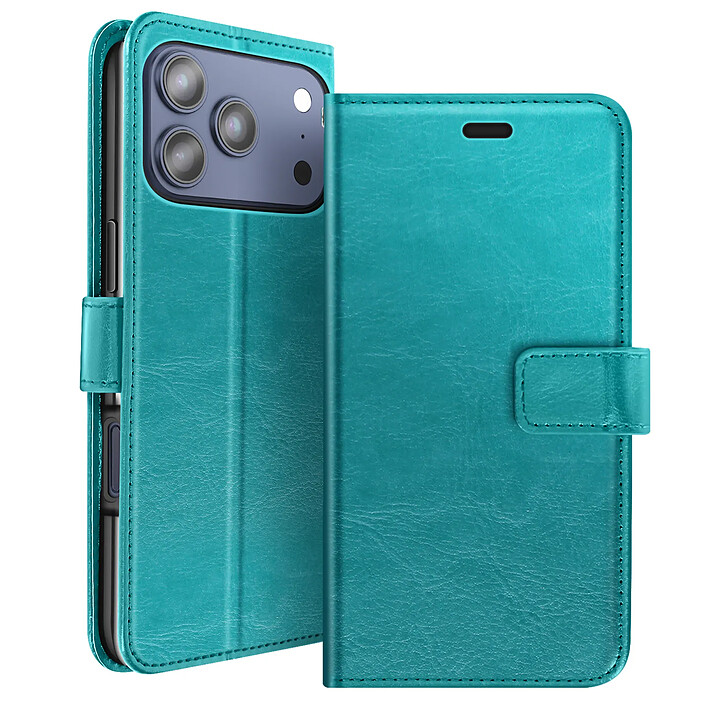 Mayaxess Étui Portefeuille pour iPhone 17 Pro Max avec Dragonne et Fonction Stand Bleu canard