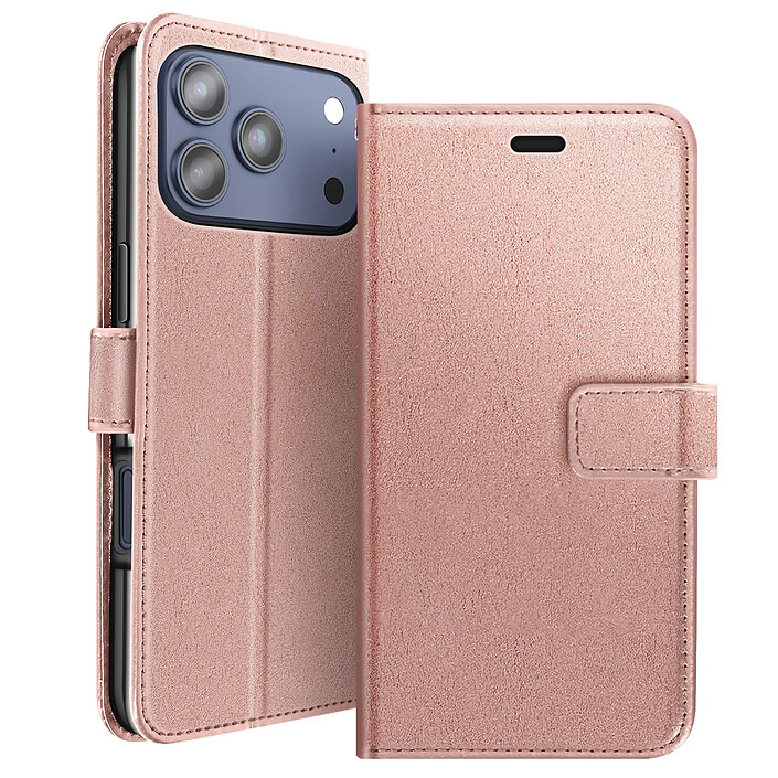 Mayaxess Étui Portefeuille pour iPhone 17 Pro Max avec Dragonne et Fonction Stand Rose