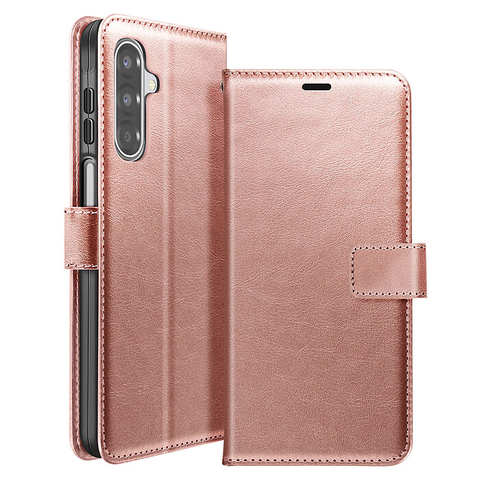 Mayaxess Étui Portefeuille pour Galaxy A17 avec Dragonne et Fonction Stand Rose