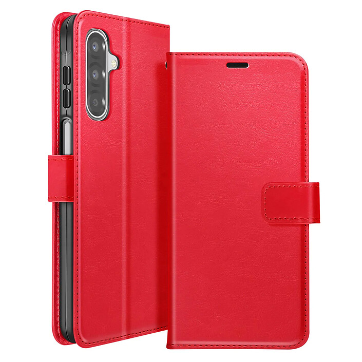 Mayaxess Étui Portefeuille pour Galaxy A17 avec Dragonne et Fonction Stand Rouge