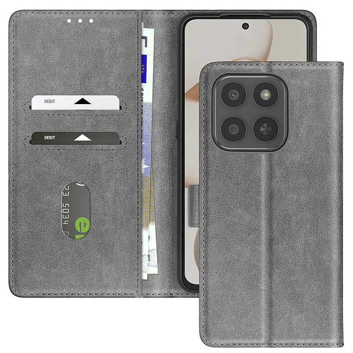 Étui Portefeuille pour Honor 400 Smart Chesterfield Grainé avec Fonction Stand Gris