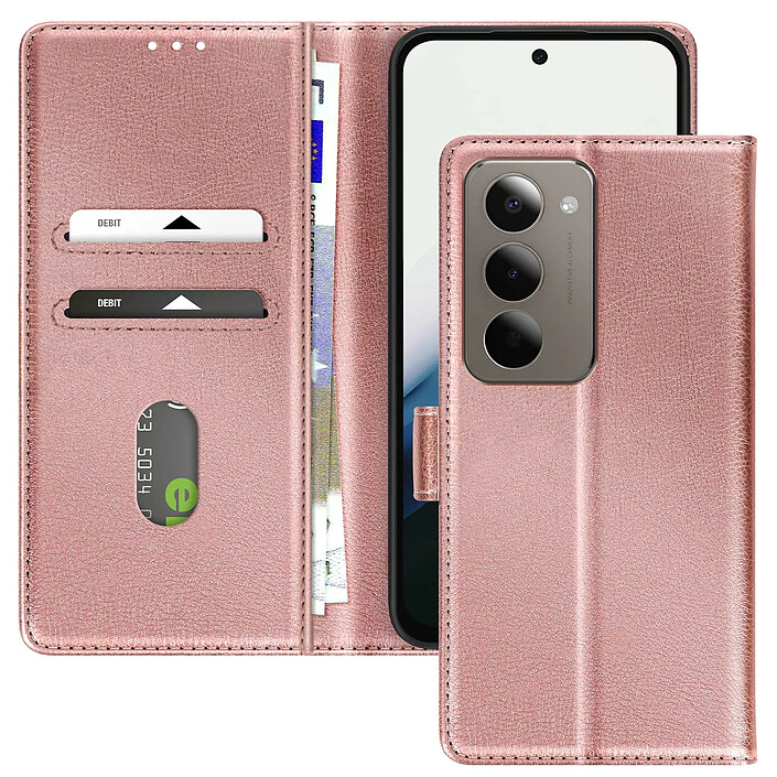 Avizar Étui Portefeuille pour Xiaomi Redmi 15 5G Chesterfield Grainé Fonction Stand Rose