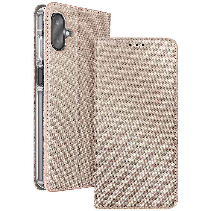 Avizar Étui à Clapet pour Galaxy A07 Effet Strié avec Porte-carte et Fonction Stand Dorée