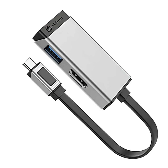 A-Logic HUB 2 en 1 USB-C vers HDMI 4K 60Hz et USB-A 3.2 Série MagForce Noir / Argent