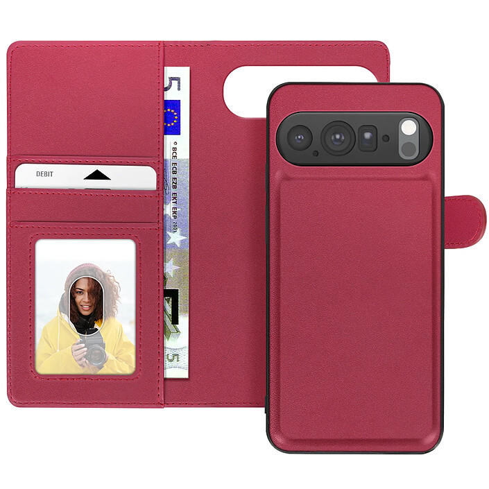 Mayaxess Étui Portefeuille pour Google Pixel 10 Pro avec Coque Détachable Magnétique Rouge