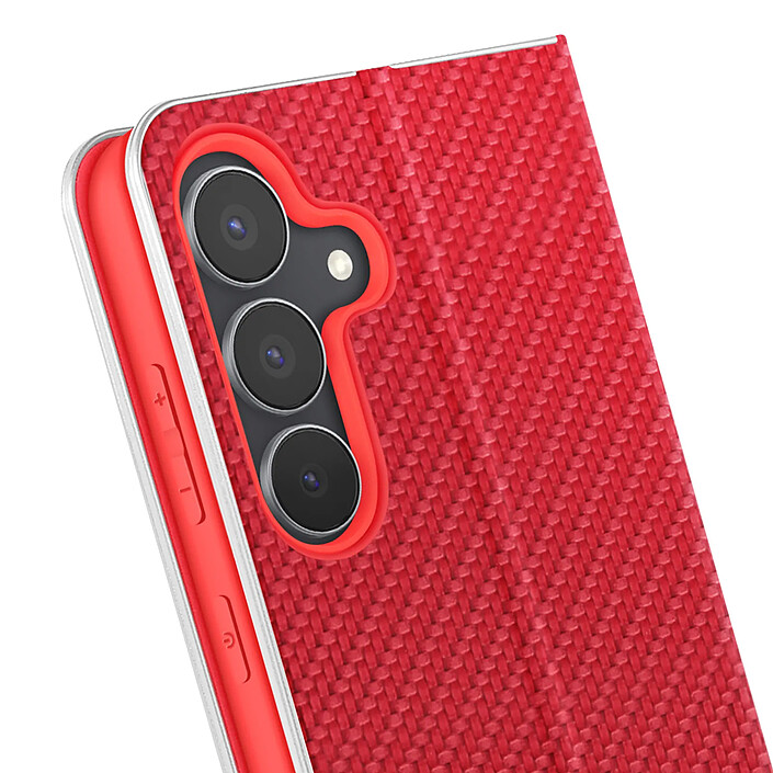 Acheter Avizar Étui Folio pour Galaxy S25 FE Effet Carbone Cadre Métallisé avec Porte-cartes Rouge