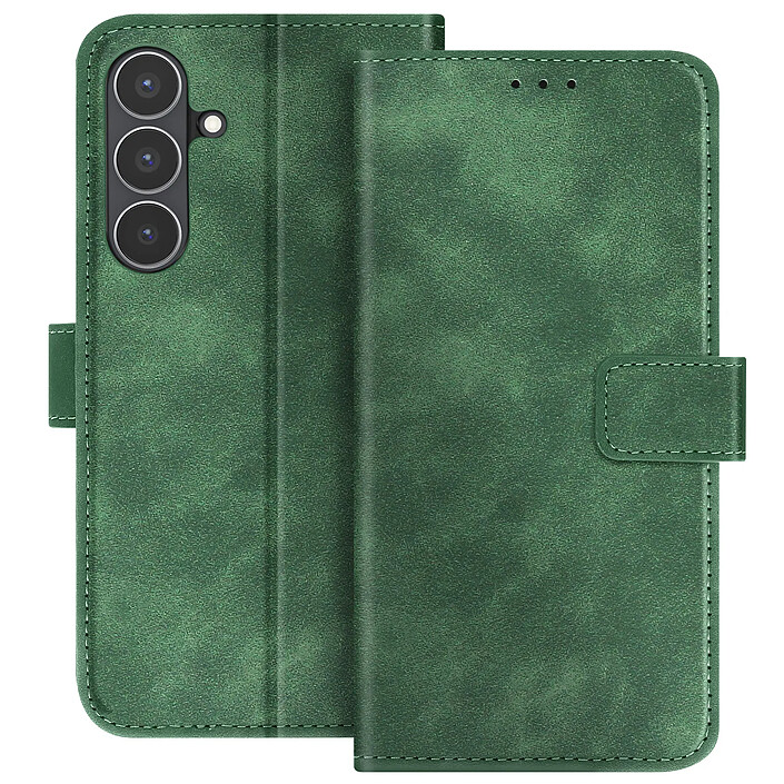 Avizar Étui Portefeuille pour Galaxy S25 FE Magnétique Effet Daim Soft-touch Vert sapin